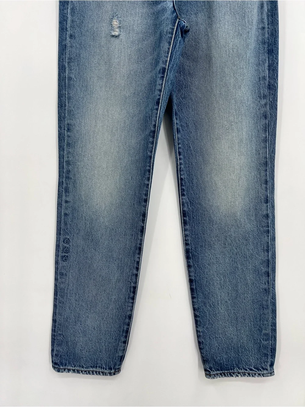 Etica Finn Venice Straight Leg High Rise Ankle Jeans Distressed Stretch Blue 26